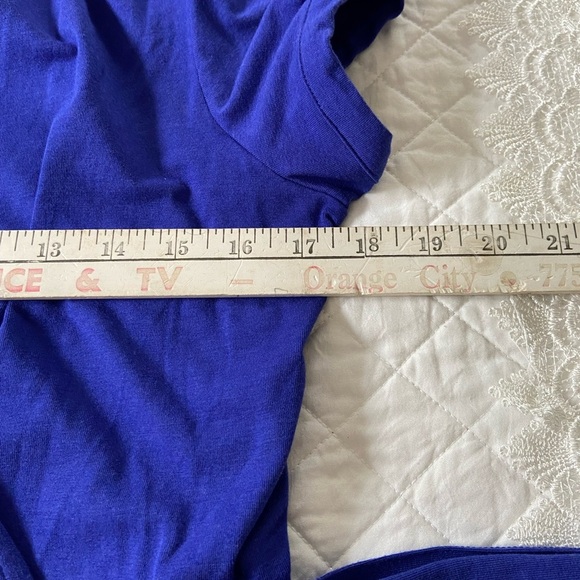 Lands' End Blue Wrap Midi Dress with Short Puff Sleeves V Neck Size Small - Picture 6 of 8